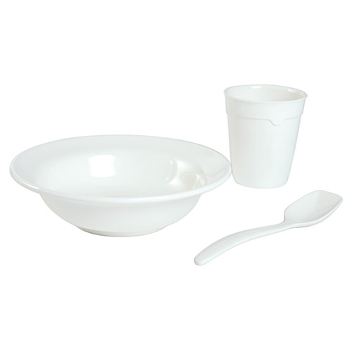 Geschirr Plastik MEPAL Set Becher, Teller, Löffel WEIß
