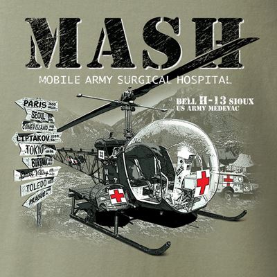 Tshirt Hubschrauber BELL H-13 MASH OLIVE