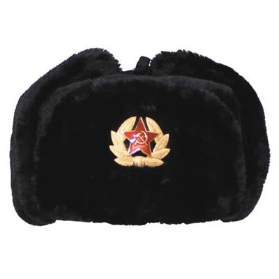 Uschanka russisch mit Emblem SCHWARZ