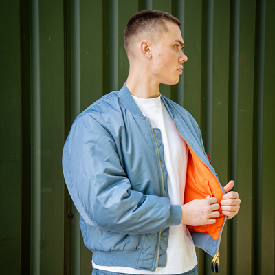 US MA1 BOMBER Pilotenjacke aus Vintage-Denim HELLBLAU FOSTEX 1214011-VD 4