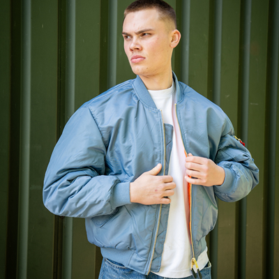 US MA1 BOMBER Pilotenjacke aus Vintage-Denim HELLBLAU FOSTEX 1214011-VD 6