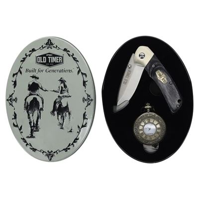 Set OLD TIMER Klappmesser und Uhr in einer Box
