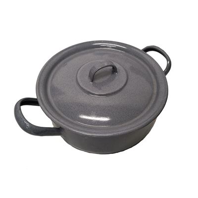 Emaillierter Topf, niedrig, 13 cm, mit Deckel, 1,5 Liter
