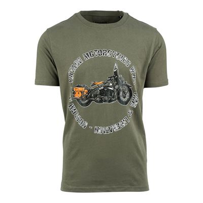 T-Shirt mit dem legendären US-Motorrad „Vintage Motorcycles WW2“ in GRÜN