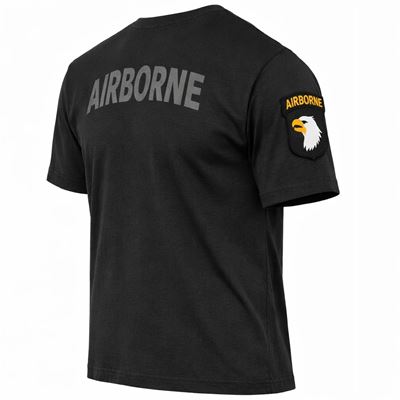 T-Shirt AIRBORNE mit Aufnäher der 101. Division auf dem Ärmel SCHWARZ