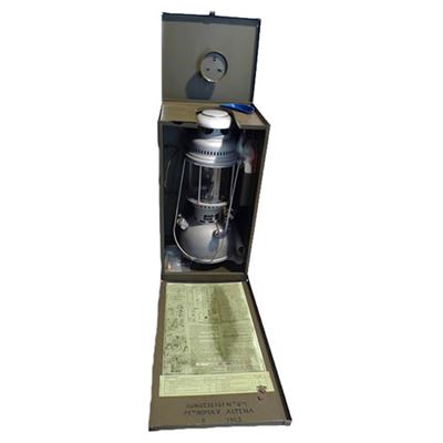 Original BW PETROMAX Petroleumlampe in einer Transportkiste aus Blech gebraucht Bundeswehr 1612010G 2