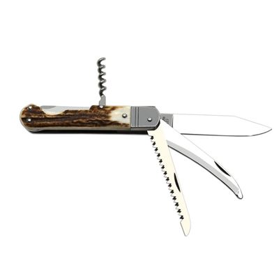 Klappmesser EDELSTAHL 4V/KP mit Klingenarretierungen Griff aus HIRSCHGEWEIH