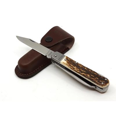 Klappmesser EDELSTAHL 4V/KP mit Klingenarretierungen Griff aus HIRSCHGEWEIH