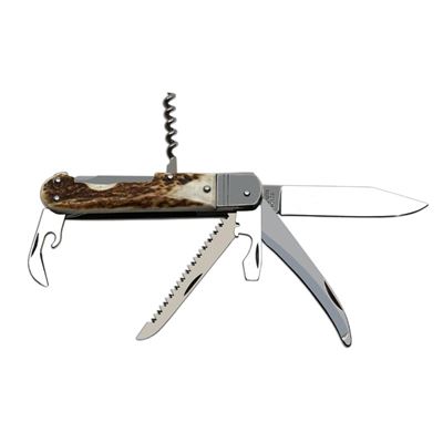 Klappmesser EDELSTAHL 6 KP mit Klingenarretierungen Griff aus HIRSCHGEWEIH