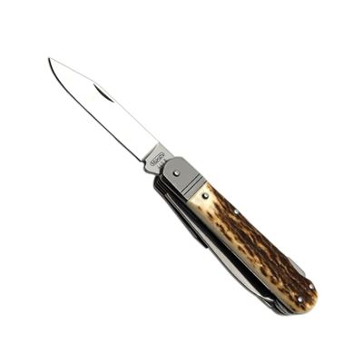 Klappmesser EDELSTAHL 6 KP mit Klingenarretierungen Griff aus HIRSCHGEWEIH