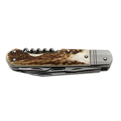 Klappmesser EDELSTAHL 6 KP mit Klingenarretierungen Griff aus HIRSCHGEWEIH