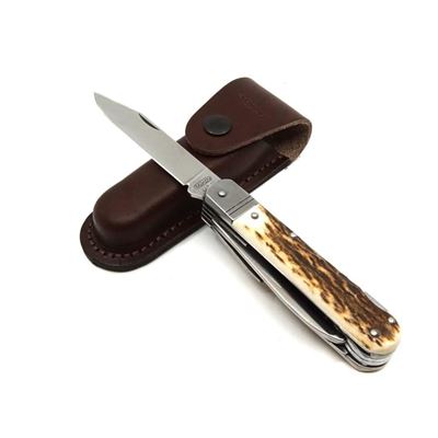 Klappmesser EDELSTAHL 6 KP mit Klingenarretierungen Griff aus HIRSCHGEWEIH