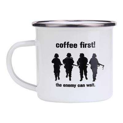 Tasse COFFEE FIRST! emailliert 300 ml WEIß