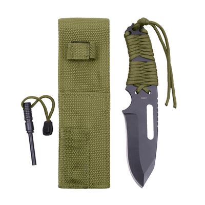 Messer PARACORD ROTHCO mit fester Klinge + Feuerstein GRÜN