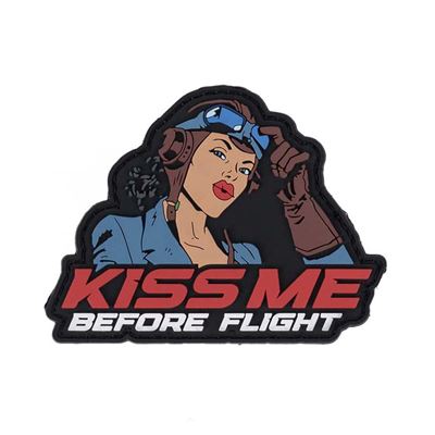 Patch 3D Kunststoff KISS ME BEFORE FLIGHT Velcro