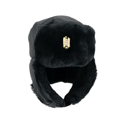 Mütze mit Ohrenklappen RUMÄNISCH mit Emblem SCHWARZ gebraucht