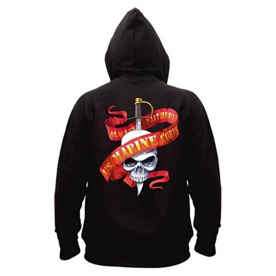 Pullover MARINES SKULL/RIBBON mit Kapuze SCHWARZ