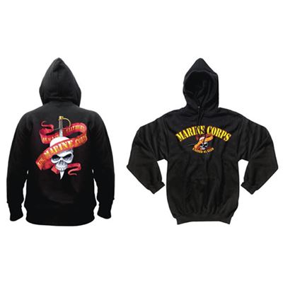 Pullover MARINES SKULL/RIBBON mit Kapuze SCHWARZ