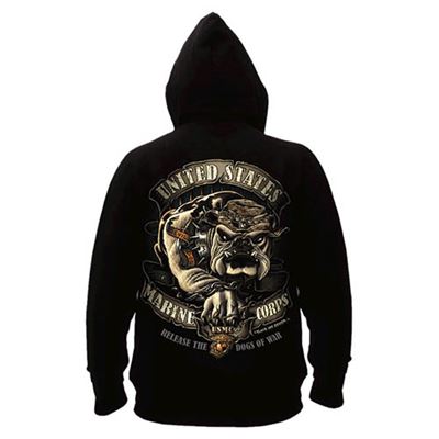 Pullover USMC BULLDOG mit Kapuze SCHWARZ