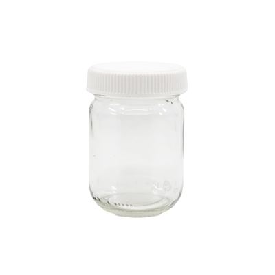 Glasflasche mit weitem Hals, 130 ml, mit weißem Kunststoffdeckel