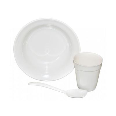 Geschirr Plastik MEPAL Set Becher, Teller, Löffel WEIß