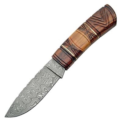 Messer mit fester Klinge DAMASCUS CARVED Holzgriff