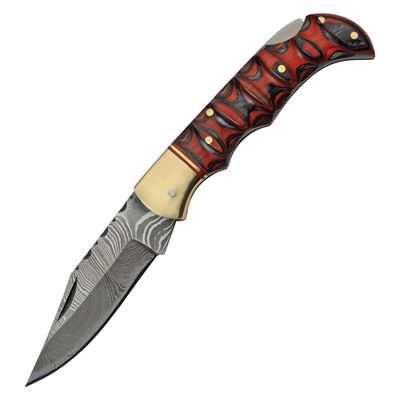 Klappmesser DAMASCUS RED and BLACK Holzgriff