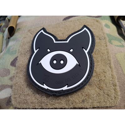 Patch MONSTER PIG Kunststofft Velcro SCHWARZ/WEIß