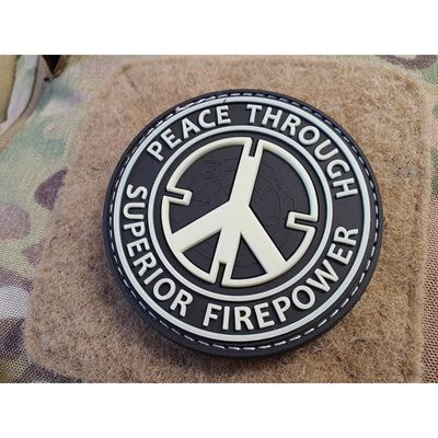 Patch PEACE THROUGH SUPERIOR FIREPOWER Kunststofft Velcro GLOW IN THE DARK