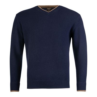 Pullover ASHCOMBE mit V-Ausschnitt aus Lammwolle BLAU