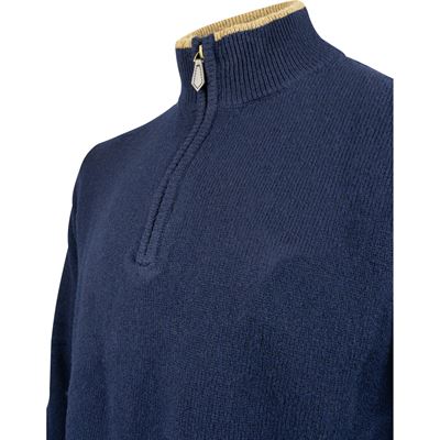 Strick Pullover ASHCOMBE mit Reißverschluss Schafswolle NAVY BLUE