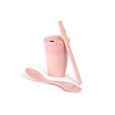 Set aus Becher, Strohhalm und Besteck ReKit BIO ROSA