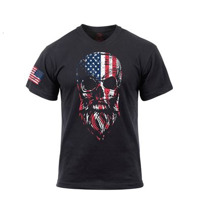 Tshirt Motiv USA bartiger Totenkopf SCHWARZ