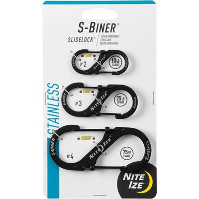 Set of S carabiners 3pcs 5cm, 6.5cm and 9cm BLACK NiteIze SB234-03-01 2