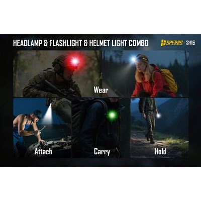 Stirntaschenlampe SH16 aufladbar, rechtwinklich, multifunktionsfähig, 1650 Lumen, 355 Meter SPERAS SH16-SP 17