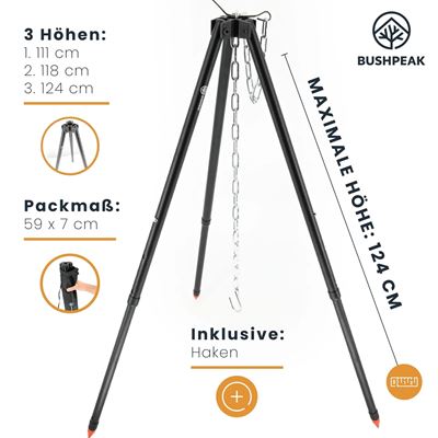 Zusammenklappbares Dreibein ALU SCHWARZ mit Tasche BUSHPEAK SW10115 4